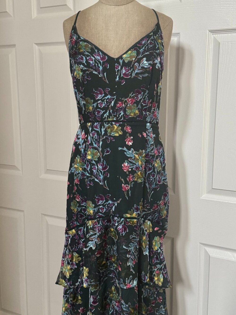 Harlyn Floral Midi Dress M | Tiered Ruffle Hem | Dark Green | NWT | Nordstrom